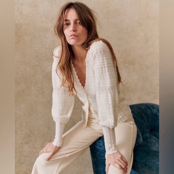 Sezane Sweaters - Sezane Charlotte Ivory Textured Knit Cardigan Blouse
